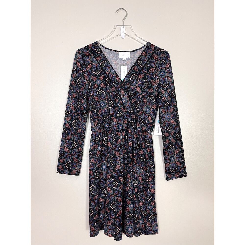 NWT Stitch Fix French Grey Emelia Brushed Knit Dress Black Floral Size Medium